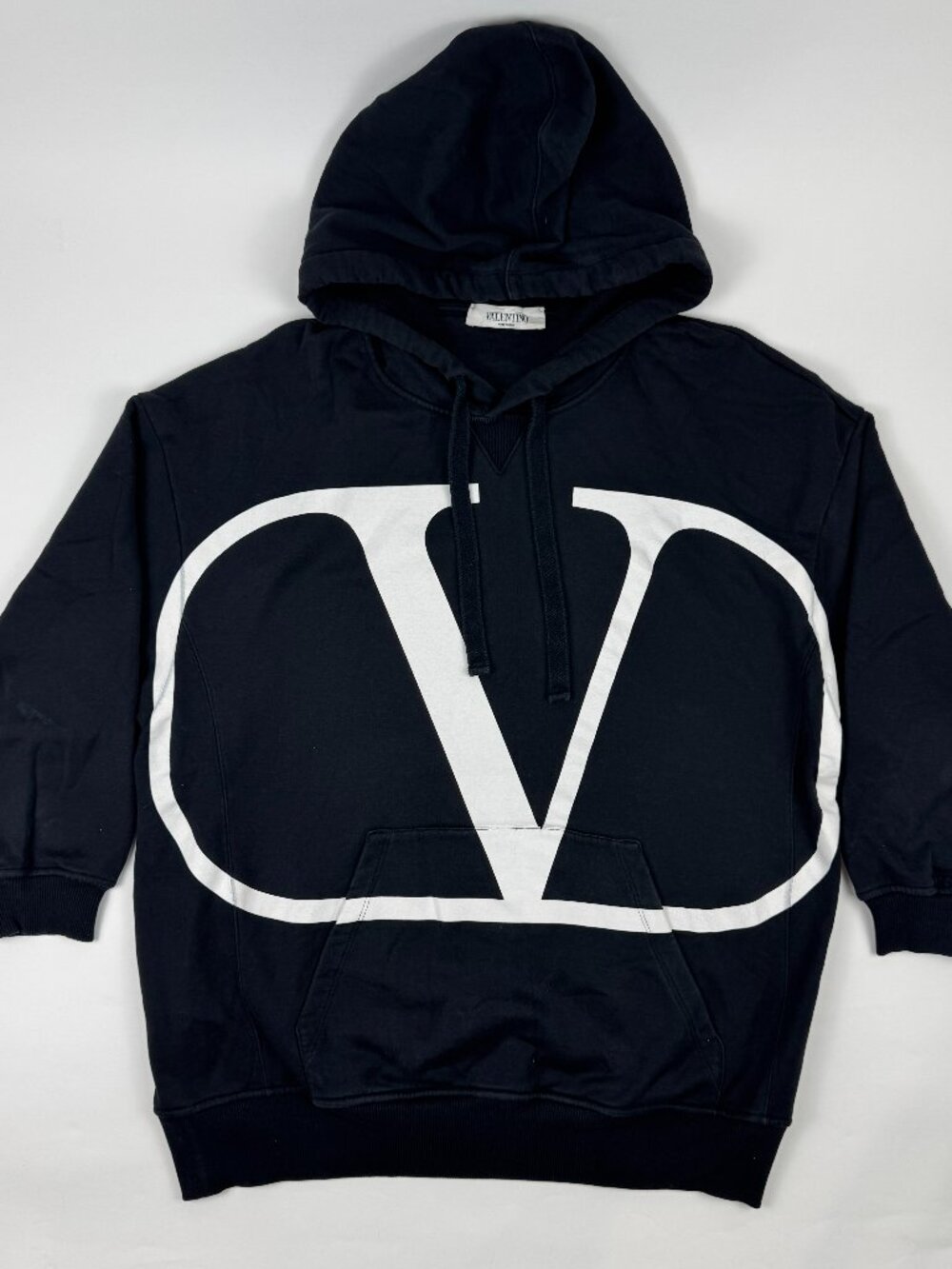 Authentic Valentino Cotton V Logo Black Hoodie Womens Size Small Made in Italy